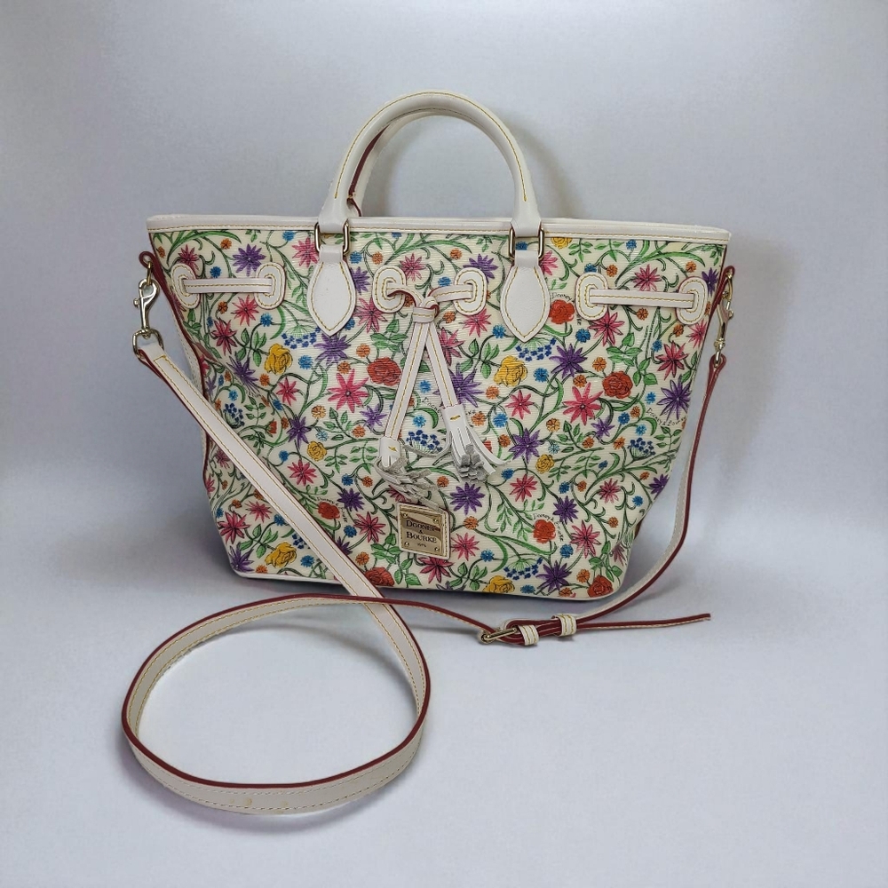 DOONEY & BOURKE Floral East/West Tassel Tote Bag Botanical White Multi Retired